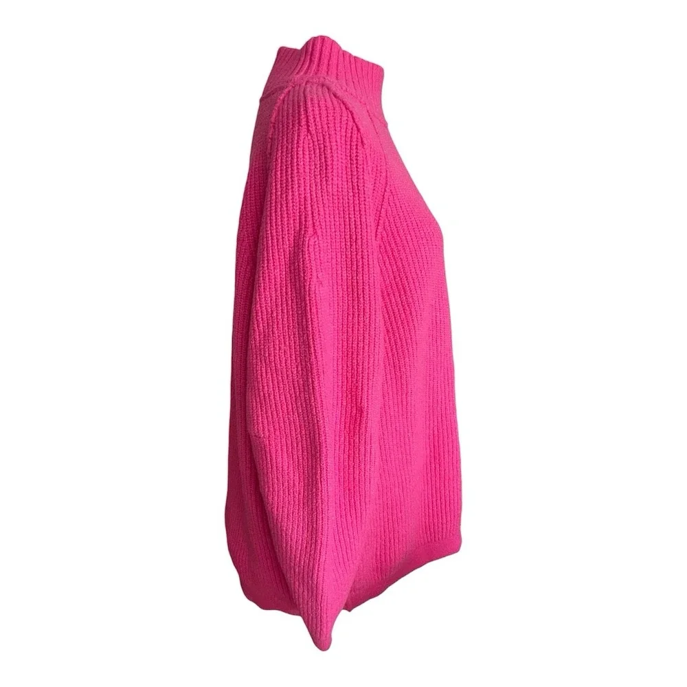 Free People Sunbeam Knit Oversized Mockneck Sweater Fuchsia Pink‎ Sz M Chunky